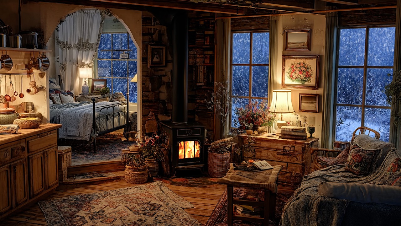 🔴Alone in a Snowed-In Cabin ❄️ Only the Fire Still Burning | Fireplace Sounds for Sleep 🔥