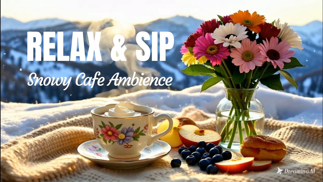 Snowy Coffee Shop Ambience ❄️ Relaxing Winter Aesthetic with Warm Drink & Soft Snowfall