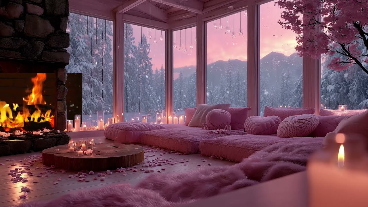 Soft Piano and Fireplace Glow Inside a Cozy Valentine Greenhouse for Calm Stress Relief Love Tonight