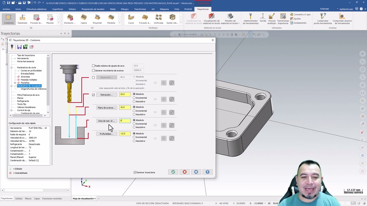 12-  Acabado interno y externo de pieza fresada con MasterCAM trayectoria Contorno