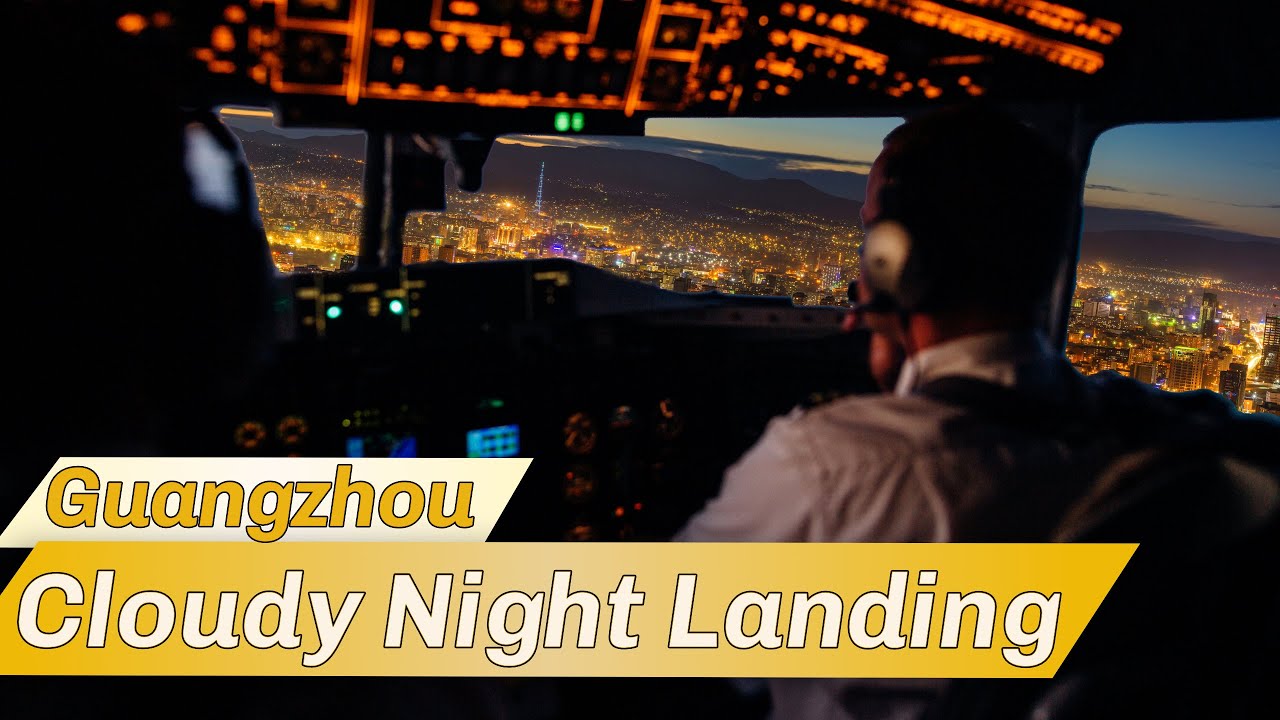 Cloudy night approach and landing (with cockpit instruments)