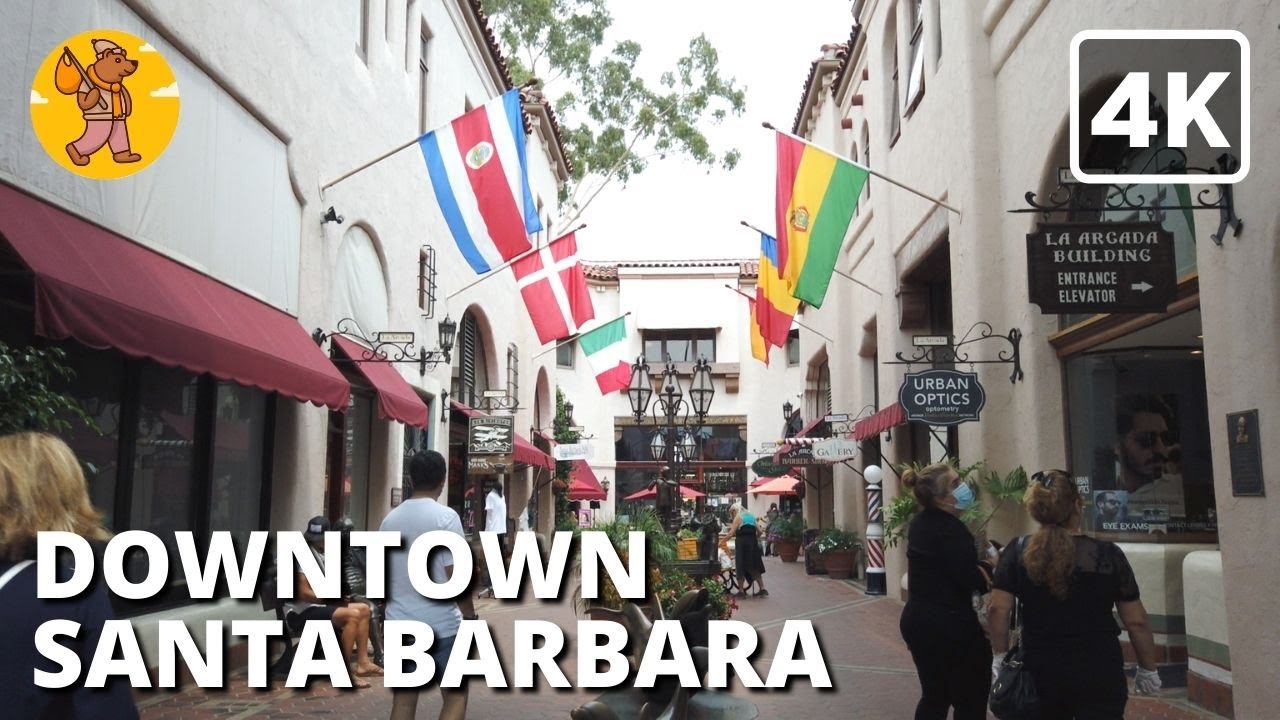 4K Downtown Santa Barbara Walking Tour State Street | 🔊 Binaural Sound