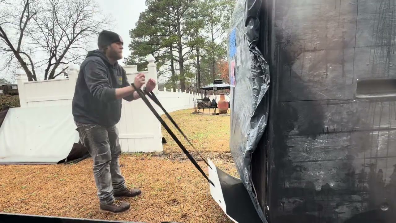 Ground-level deck install using the slider.