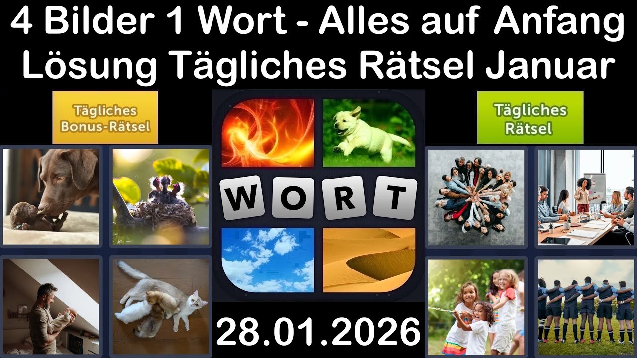 4 Bilder 1 Wort &ndash; T&auml;gliches R&auml;tsel L&ouml;sung 28.01.2026 - Alles auf Anfang - Januar 2026 #4Bilder1Wort