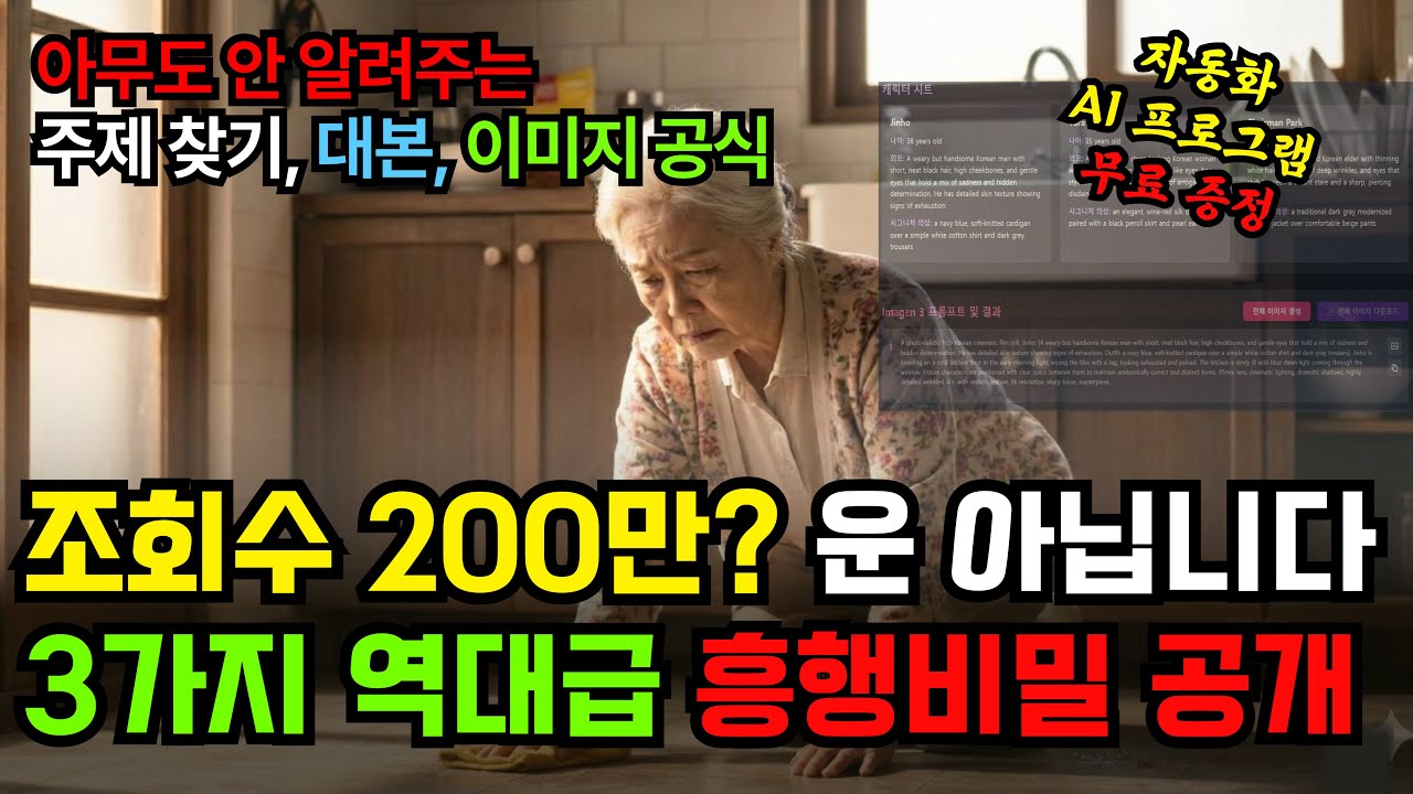 시니어 롱폼 잘 나가는 채널들이 안 알려주는 200만 조회수 비법, '3가지 흥행 공식' 모두 공개, 유튜브 부업