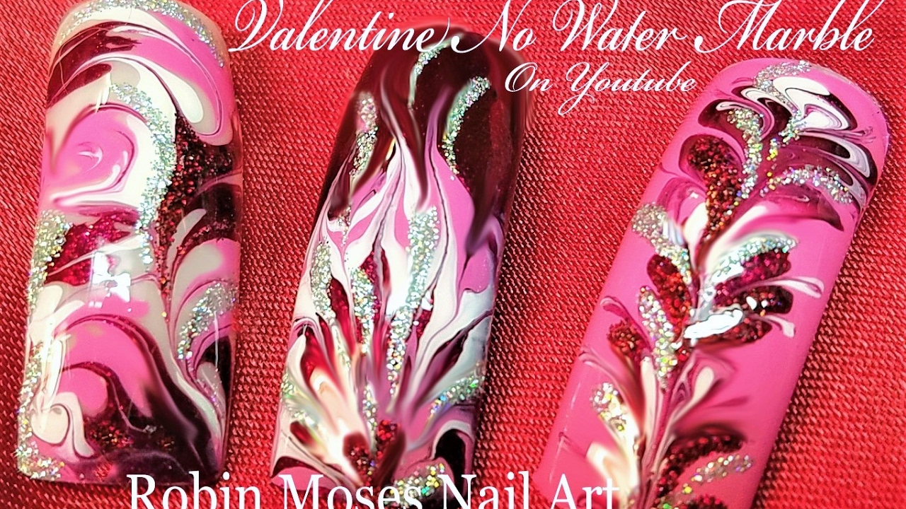 No water needed!  DIY Red and Pink Drag Marble Nails Art Design Tutorial