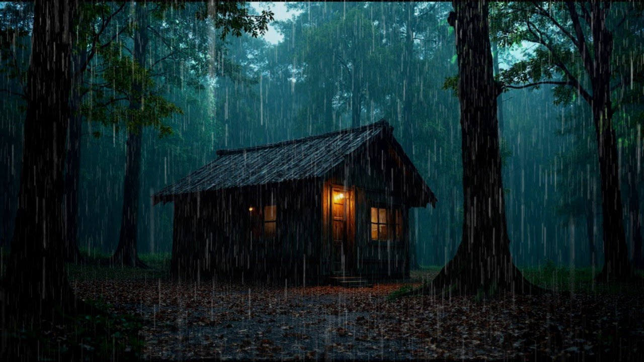 Relax and Sleep with Rain Sounds – Gentle Night Rain in Forest Cabin