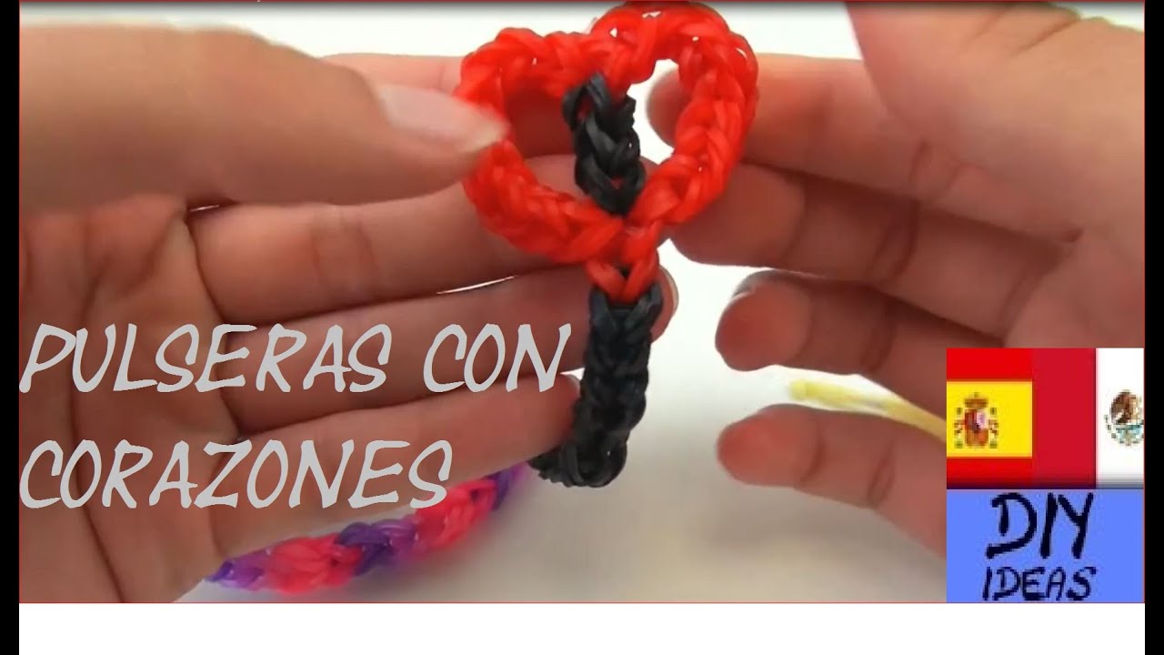 PULSERA DE GOMITAS CON CORAZONES - HEART BRACELET - SIN TELAR - TUTORIAL EN ESPAÑOL - DIY