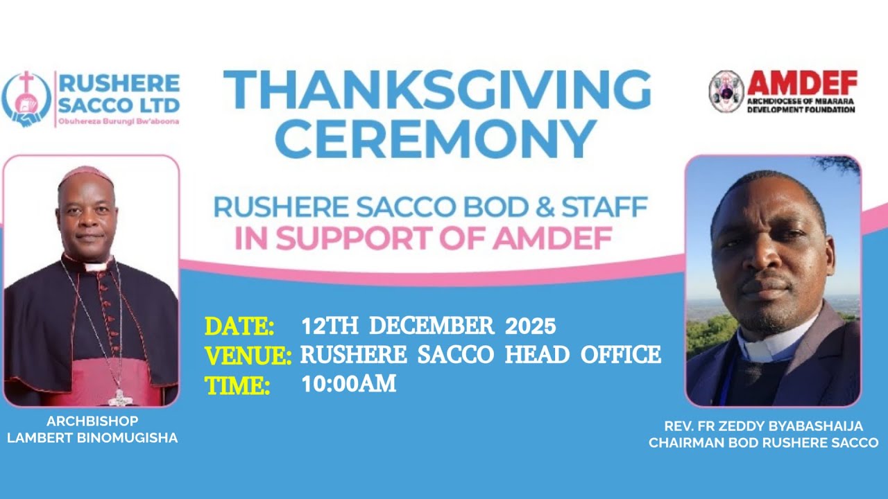RUSHERE SACCO HOSTS THE ARCHBISHOP OF MBARARA ARCHDIOCESE.  HIS GRACE LAMBERT BAINOMUGISHA.