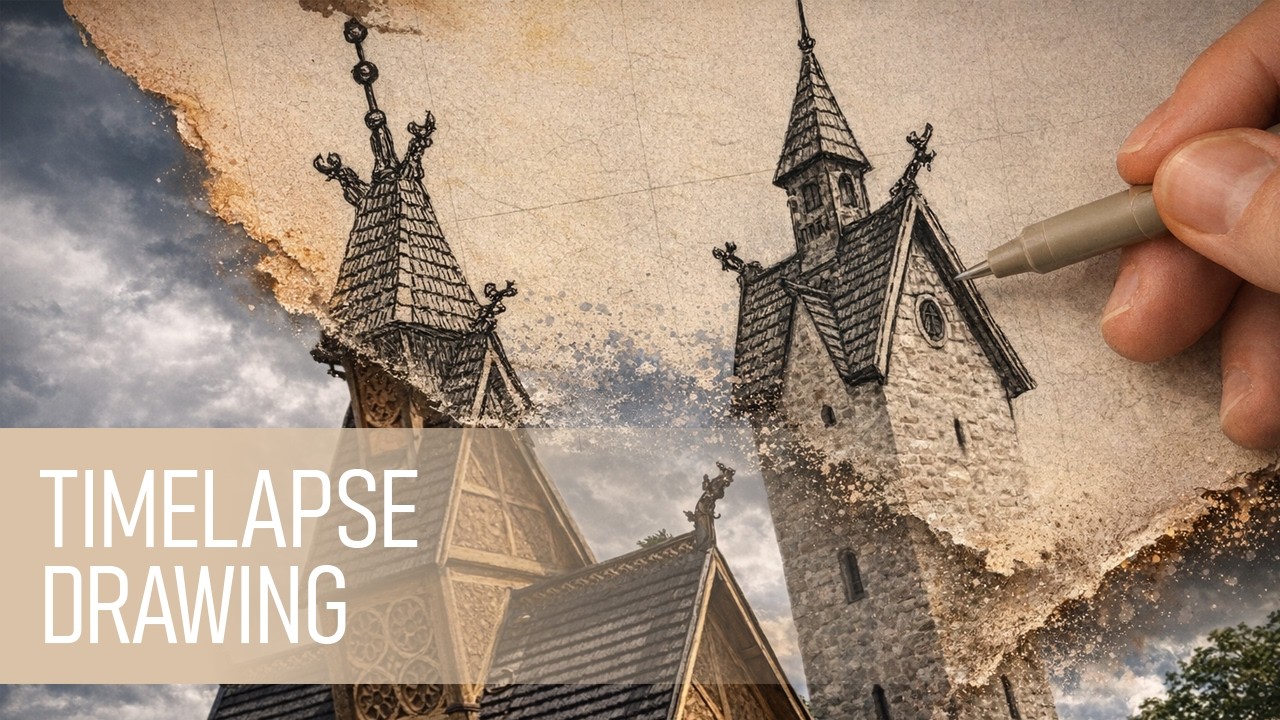 Ancient Viking Church Appears From Ink – Timelapse Drawing ✍️