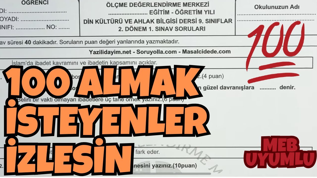 9.Sınıf Din Kültürü 2.Dönem 1.Yazılı