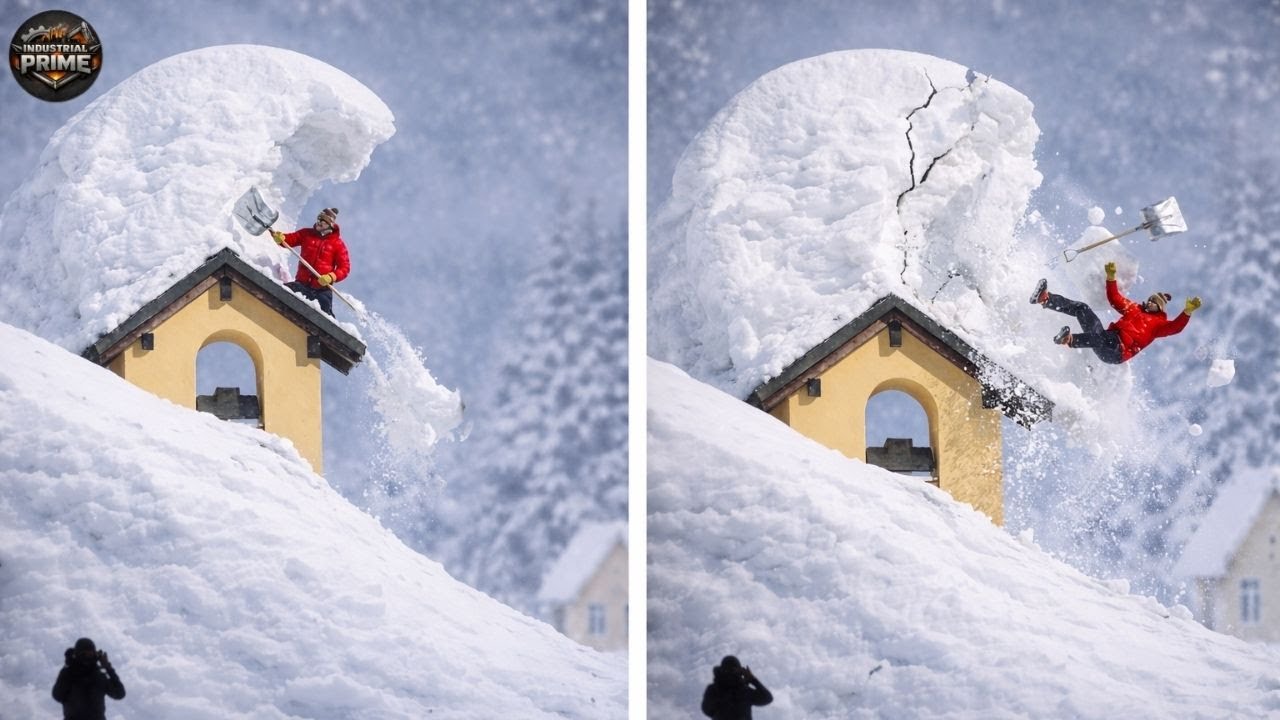 Idiot Snow Removal: Massive Roof Avalanche | Extreme Dangerous Plow Truck Fails #3