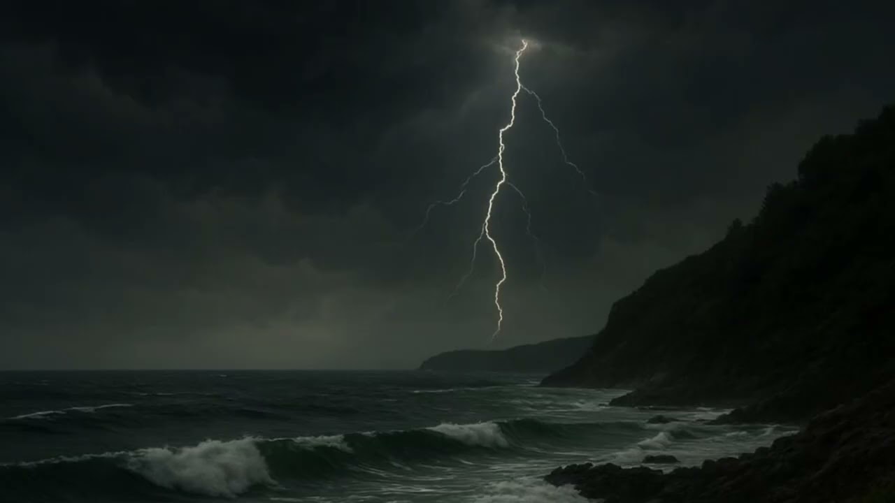 Heavy Rain Storm & Ocean Waves with Thunder | 1 Hour Deep Sleep Sounds