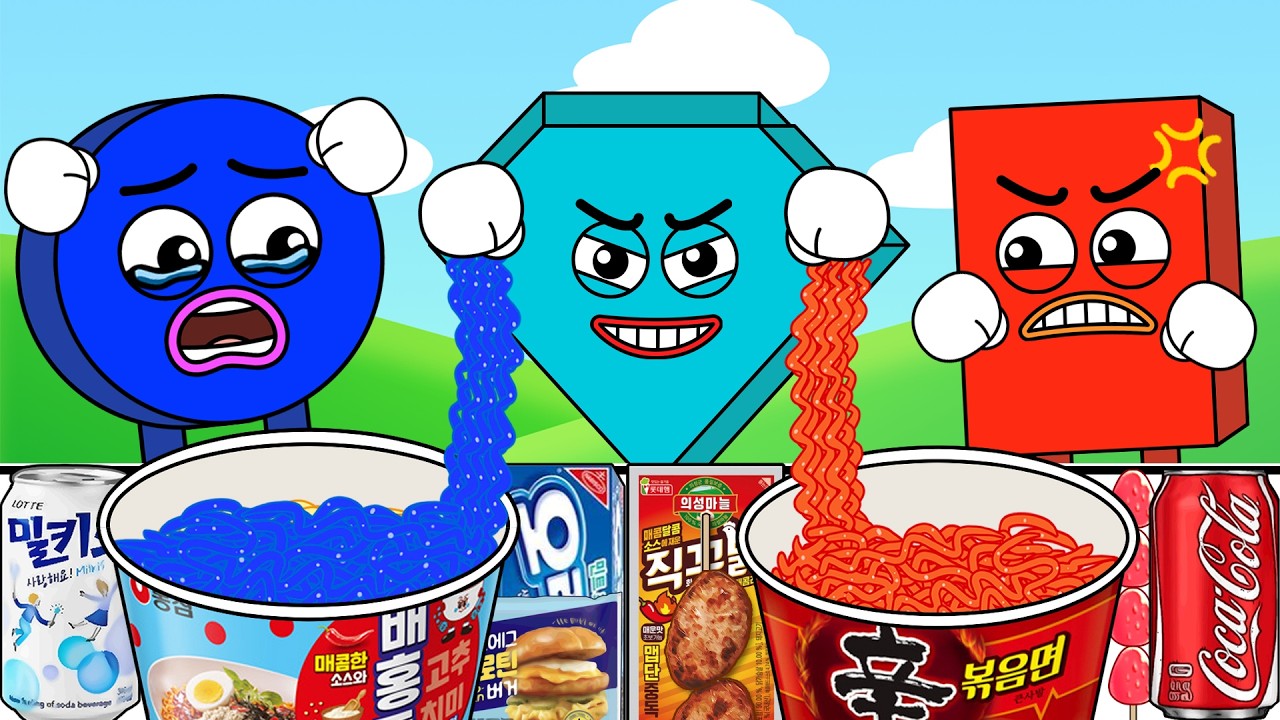SAVE the SHAPES! - Circle vs Rectangle Convenience Store RED anf BLUE MUKBANG | ASMR | Animation