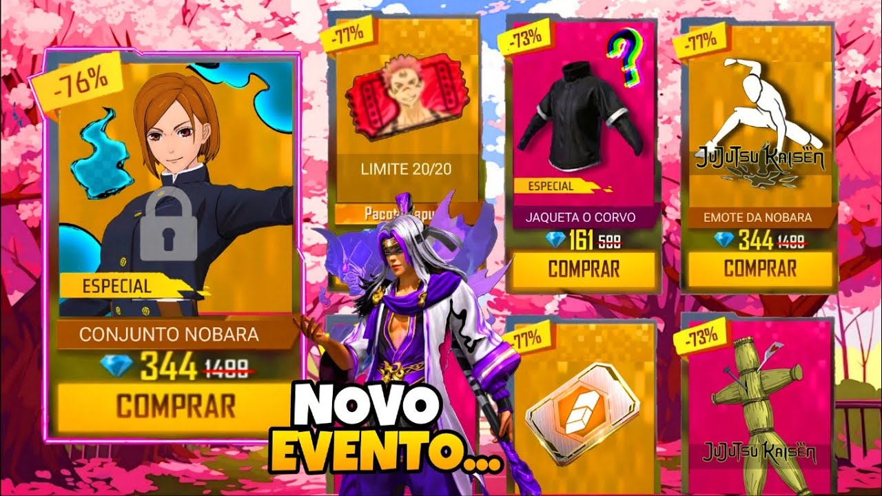 SAIUUU!! 2° LOJA JUJUTSU KAISEN, PEGUE OS ITENS, JAQUETA O CORVO? TROCA NICK - NOVIDADES FREE FIRE