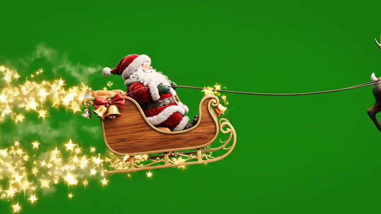 Santa Flying with Magic Stars Green Screen | Christmas Effect Loop 03