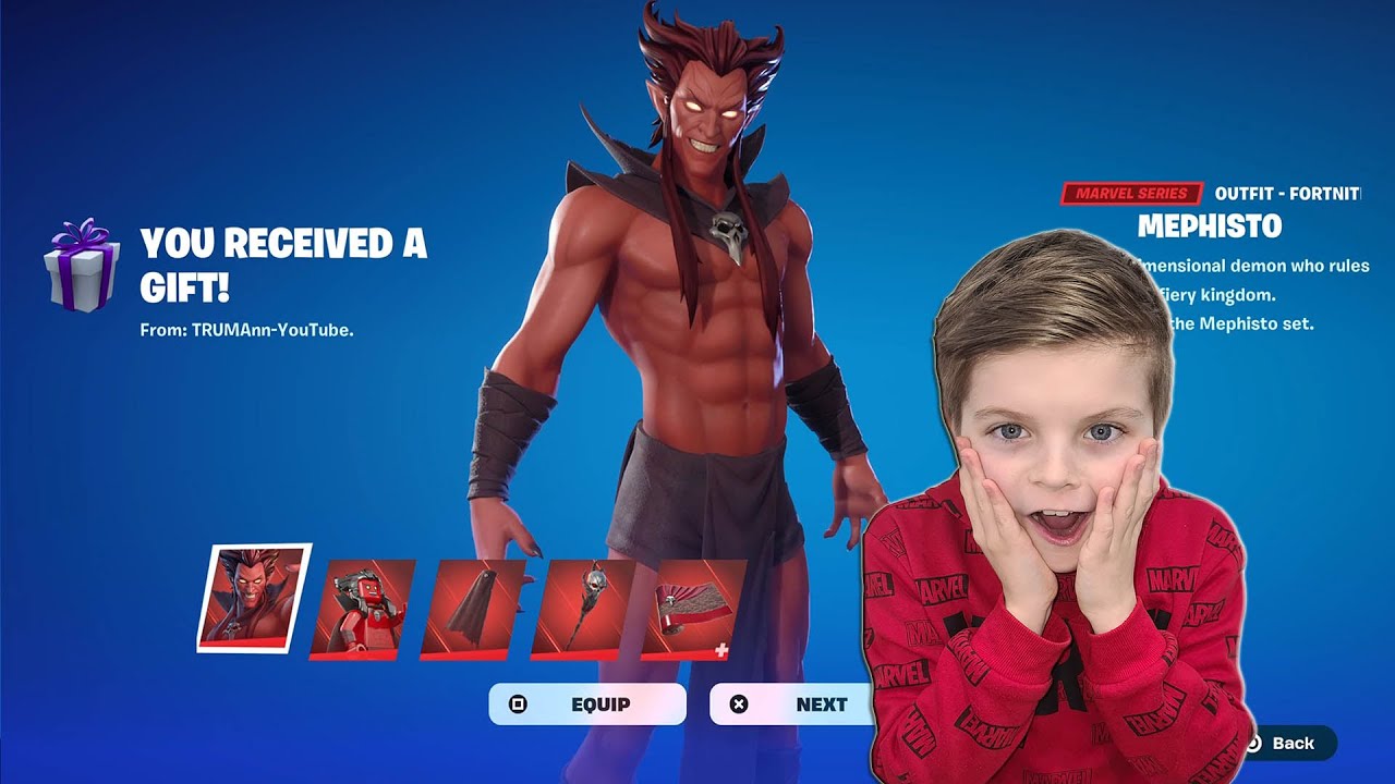 Gifting My 11 Year Old Kid NEW Fortnite Marvel Skin Unlocking MEPHISTO Skin Bundle FULL GAMEPLAY