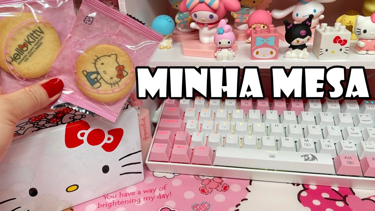 Tour Pela Minha Mesa De Escritório Fofo, Comprinhas e Experimentando Bolachas Hello Kitty