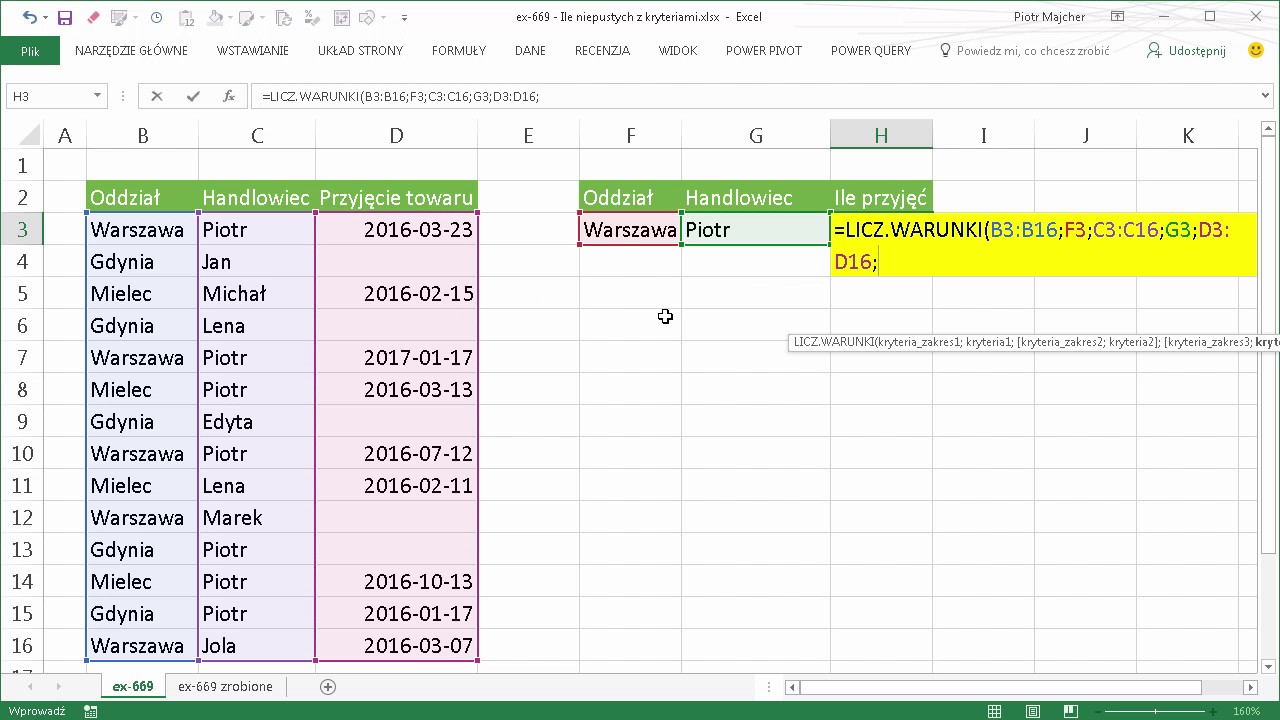 excel-669 - Ile niepustych z kryteriami