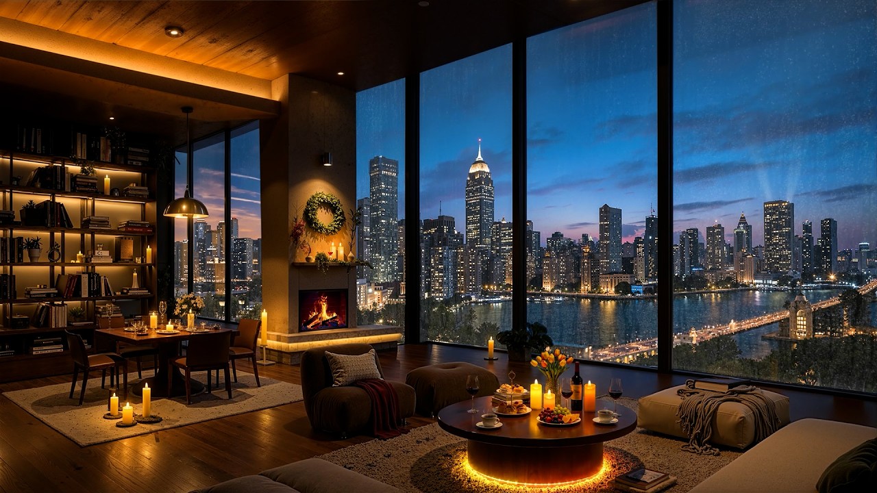 Cozy Riverside Apartment in Chicago 🌃 Relaxing Jazz Music & Rain Outside for Work & Focus