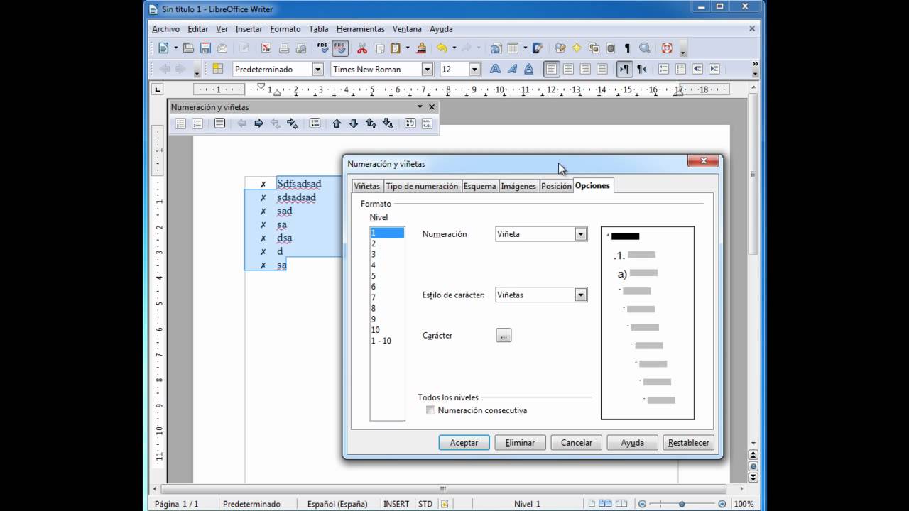 Libreoffice writer: numeracion y viñetas