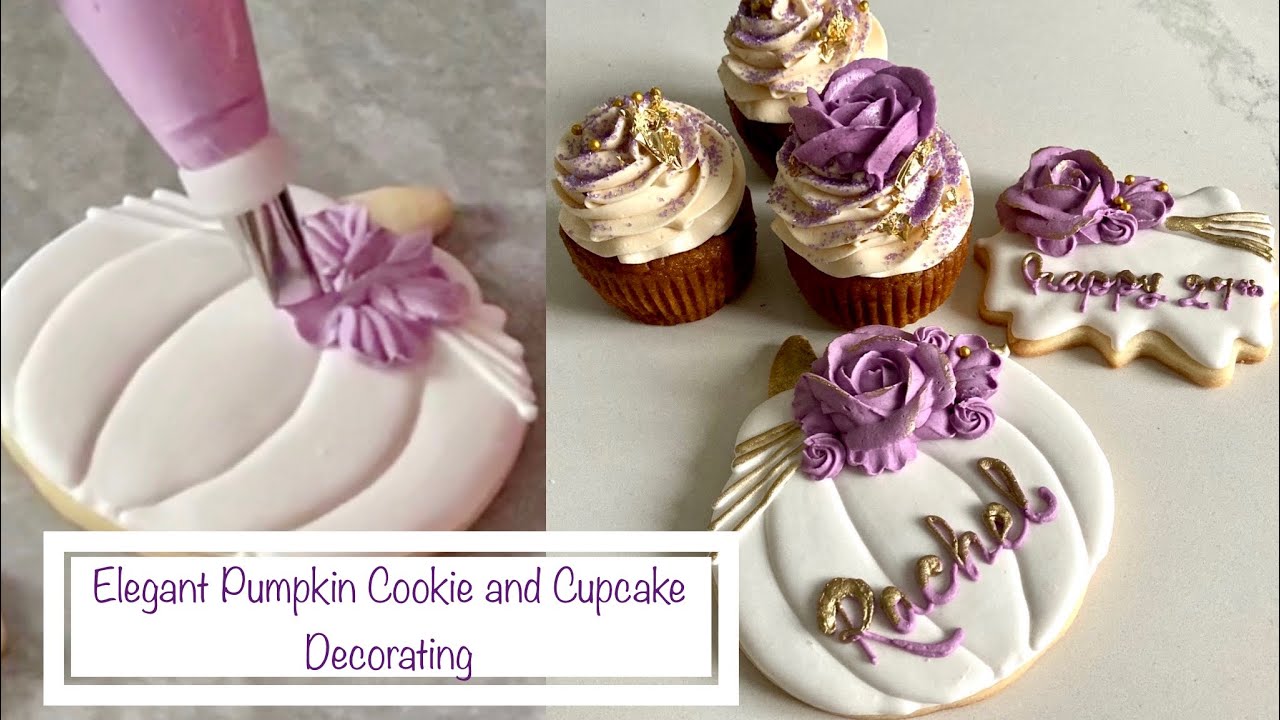 How to Make Floral Pumpkin Cookies and Cupcakes | How to Write Script on Cookies | Fall Decorating
