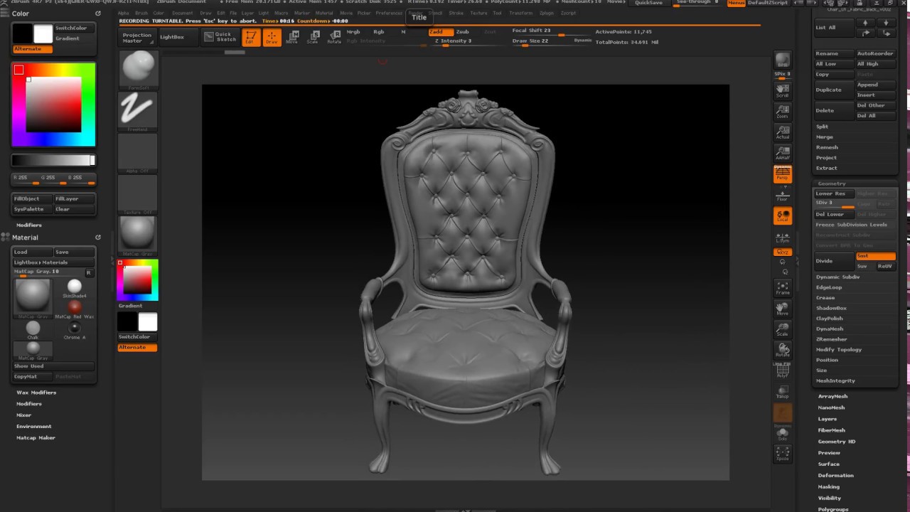Antique Chair ZBrush Sculpt Part 4 of 4