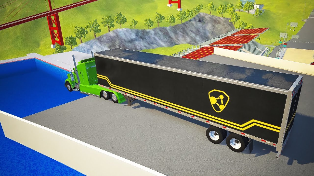 Truck Jumps Pool Diving Ramp - BeamNG.drive