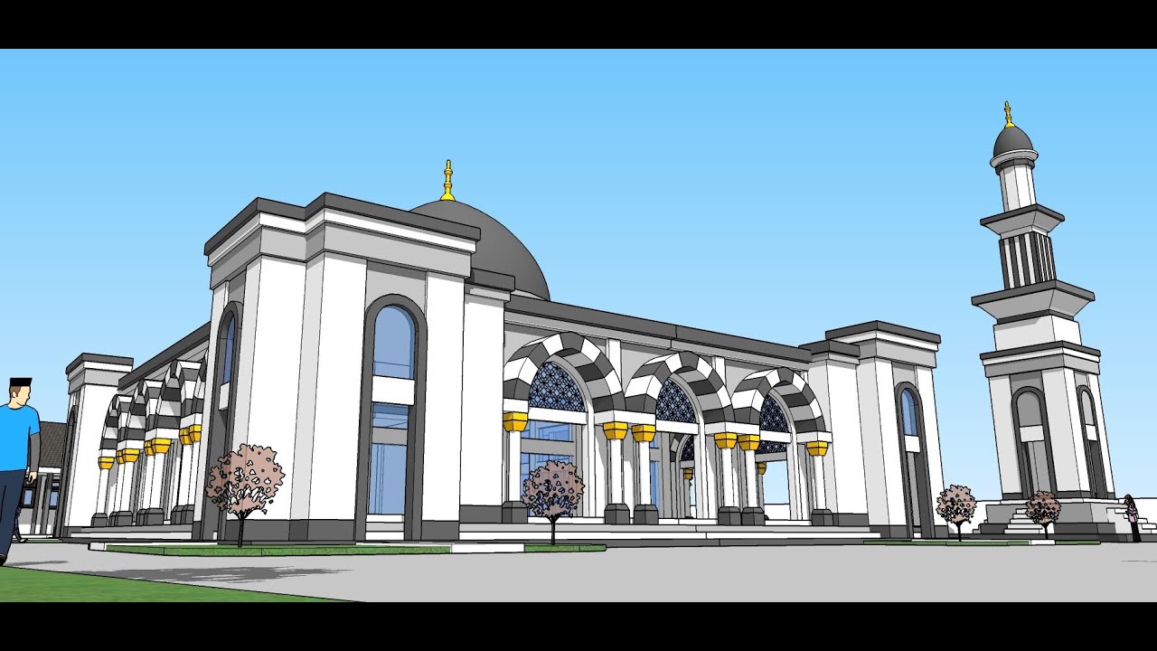 Desain Masjid Satu Lantai  21m x 21m dan Menara
