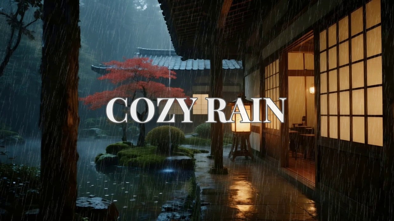 12 Hours Incredibly Peaceful Heavy Rain Drip at a Zen Temple Veranda to Stop Thinking.