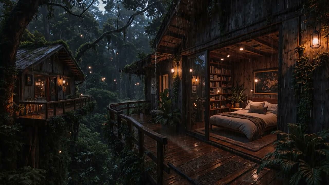 Gentle Rain Under Dark Forest Skies by a Cozy Cabin 🌧️🌲 | Sleep Better Tonight