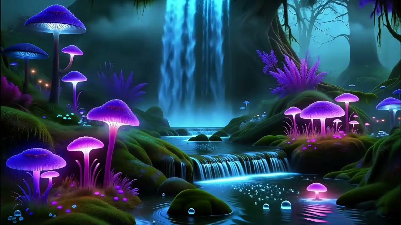 ✨ Dreamy Fantasy Waterfall 🍄 Relaxing Water Sounds & Calm Instrumental Music for Sleep