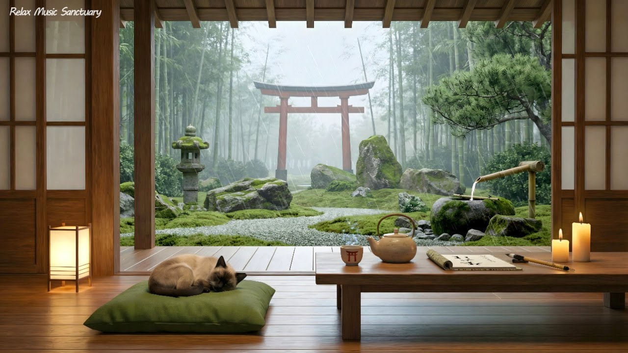 Zen Temple in Kyoto | Soft Rain & Bamboo Chimes | Japanese Sanctuary for Deep Focus [1 Hour]