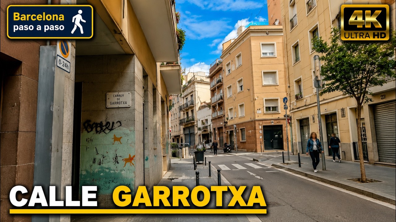 Calle Garrotxa | Paseos por Barcelona 4K | Distrito de Horta-Guinardó | España