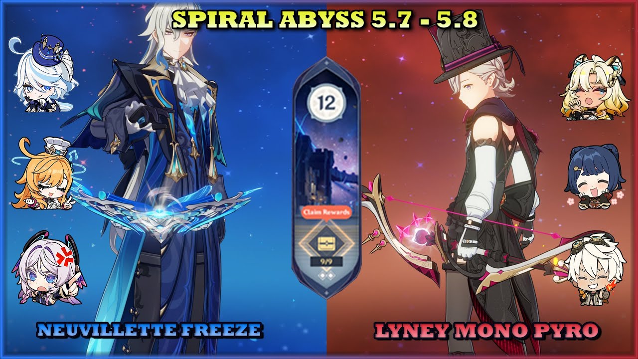 C1 Neuvillette Freeze And C0 Lyney Mono Pyro Spiral Abyss 5.7 - 5.8 Floor 12 | Genshin Impact