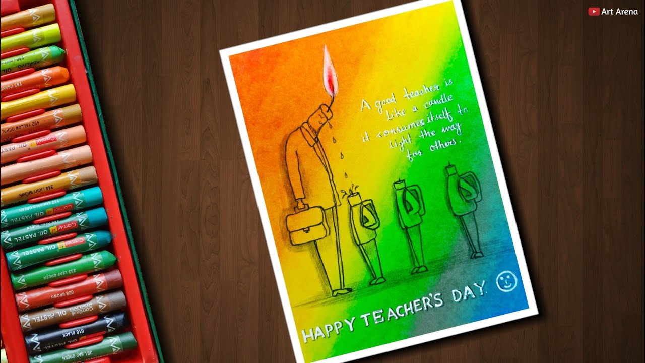 Easy Teacher's Day Drawing / Card with Oil Pastels for beginners - step by step