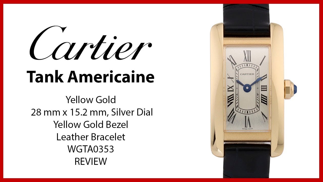 ▶Обзор часов Cartier Tank Americaine Mini Quartz с циферблатом из желтого золота и серебра, кожан...