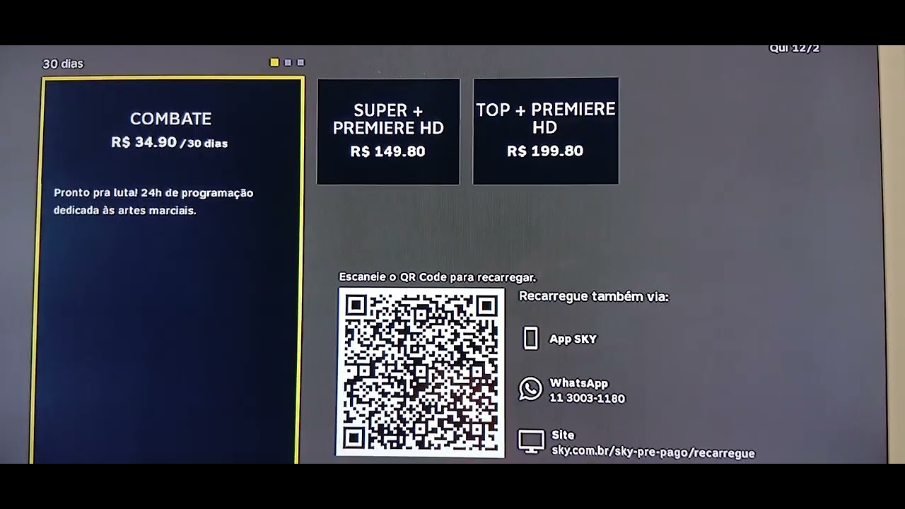 Os receptores sky com novidades, agora cada pacote tem seu código QR para pagar via pix no canal 401