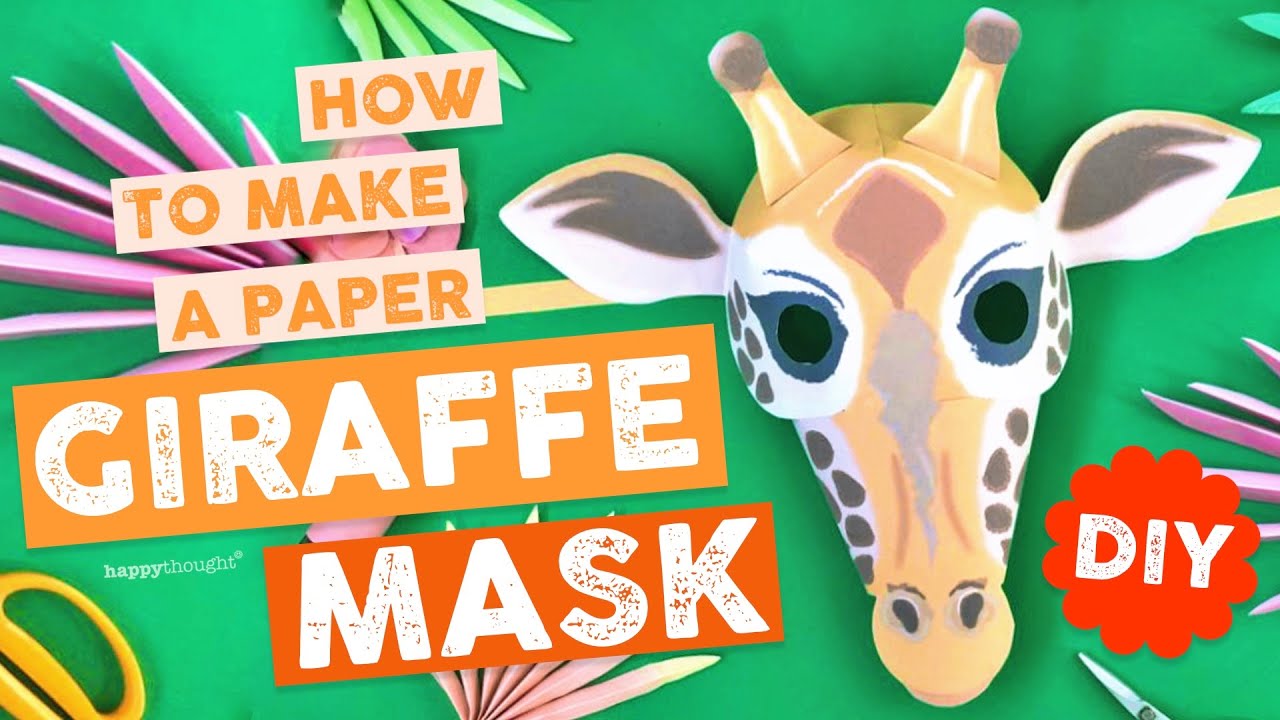 Make your own 3D paper Giraffe mask. Instantly download DIY Giraffe mask template from Happythought