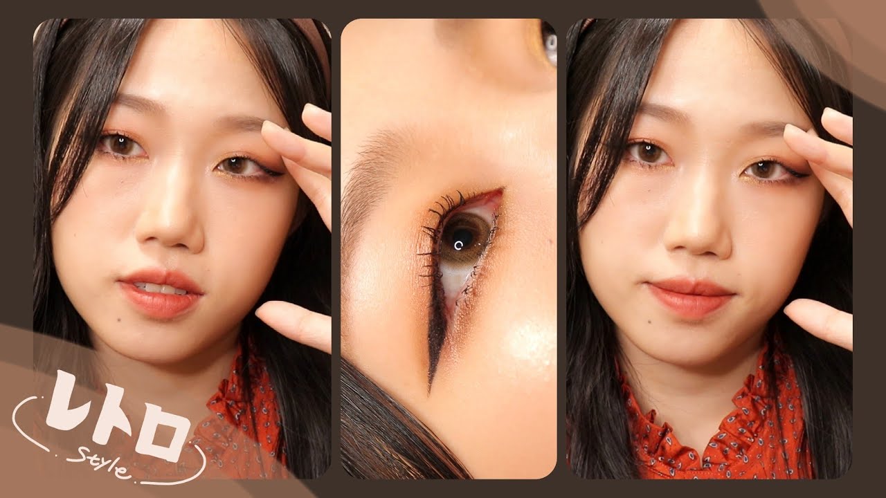 【一重】オレンジブラウンカラーのレトロムードメイクアップ【GRWM】｜まつ毛をギャン上げする方法、下がらないまつ毛の作り方