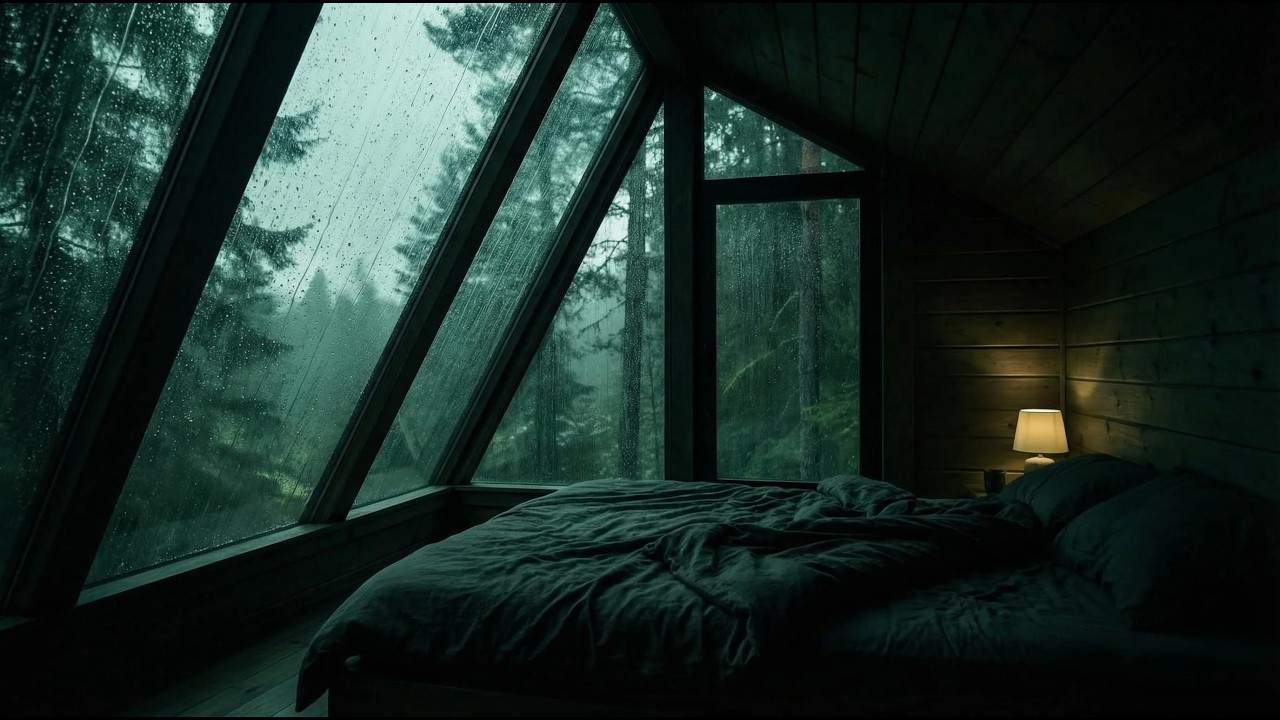🌧️ Rain on Glass Window Cabin (NO ADS) 💤 Cozy Forest Bedroom Rain Sounds for Deep Sleep & Relax