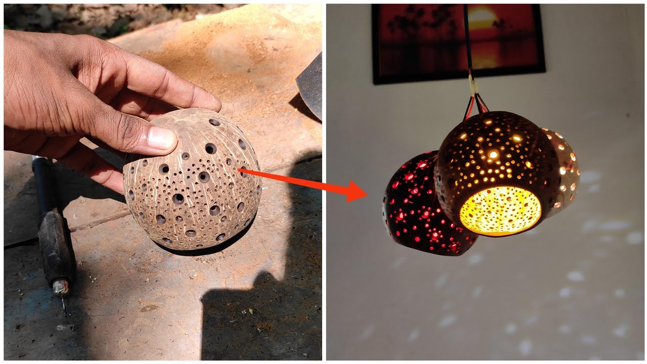 DIY amazing  hanging light💡 making with coconut shell / ചിരട്ട കൊണ്ടു  ഹാംഗിംഗ് ലൈറ്റ്
