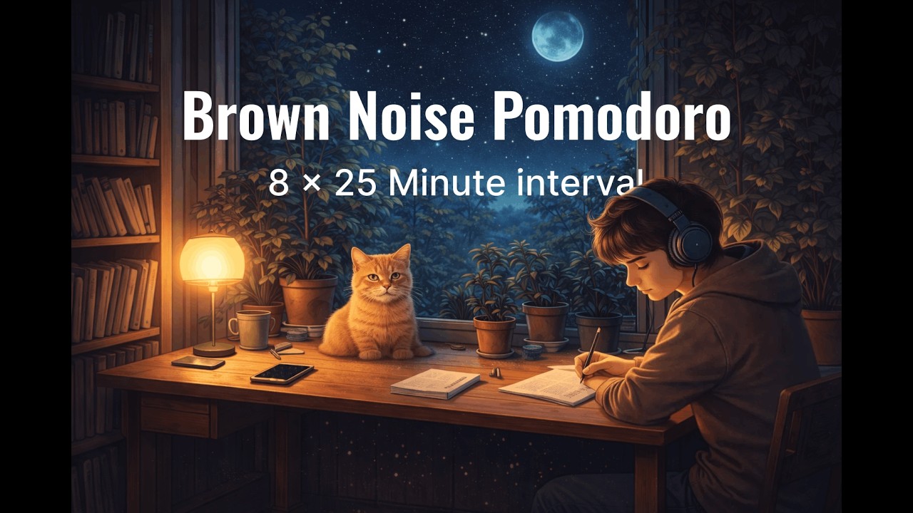 2.5 Hour Pomodoro | 25 Minute Intervals | Brown Noise for ADHD Hyperfocus
