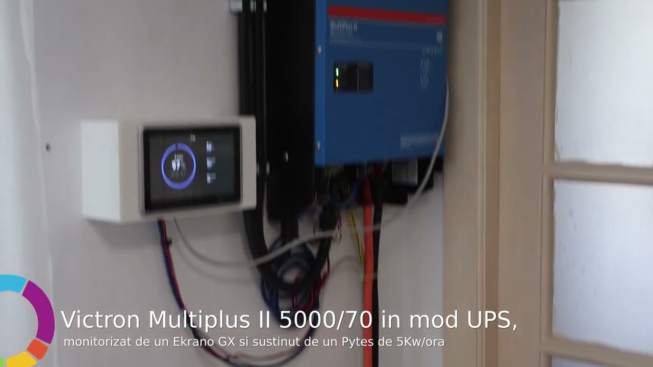 Victron Multiplus II 5000/70 in mod UPS,  monitorizat de un Ekrano GX si sustinut de un Pytes de 5Kw