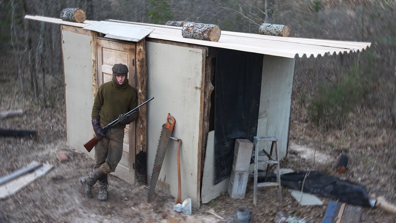 START TO FINISH - Building a SCRAP Cabin in 2 days to survive a storm