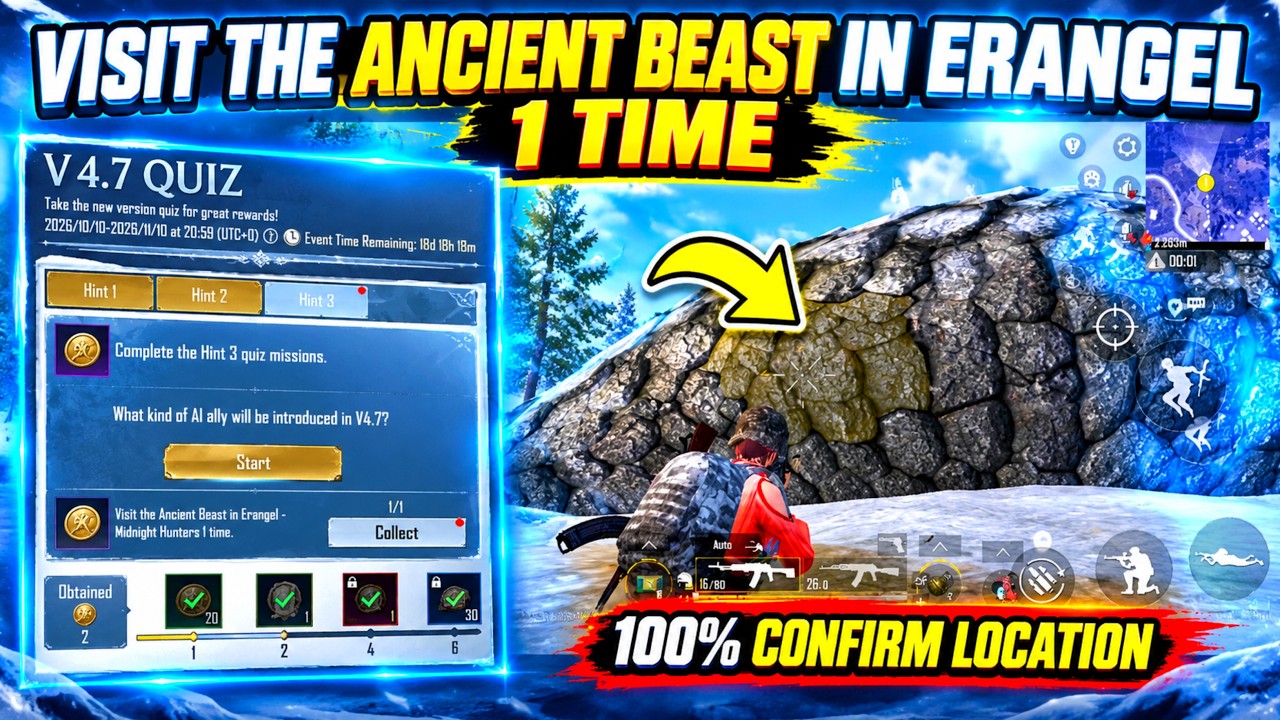 😍VISIT THE ANCIENT BEAST IN ERANGEL 1 TIME IN PUBG MOBILE | 100% CONFIRMED LOCATION | V4.7 QUIZ H...