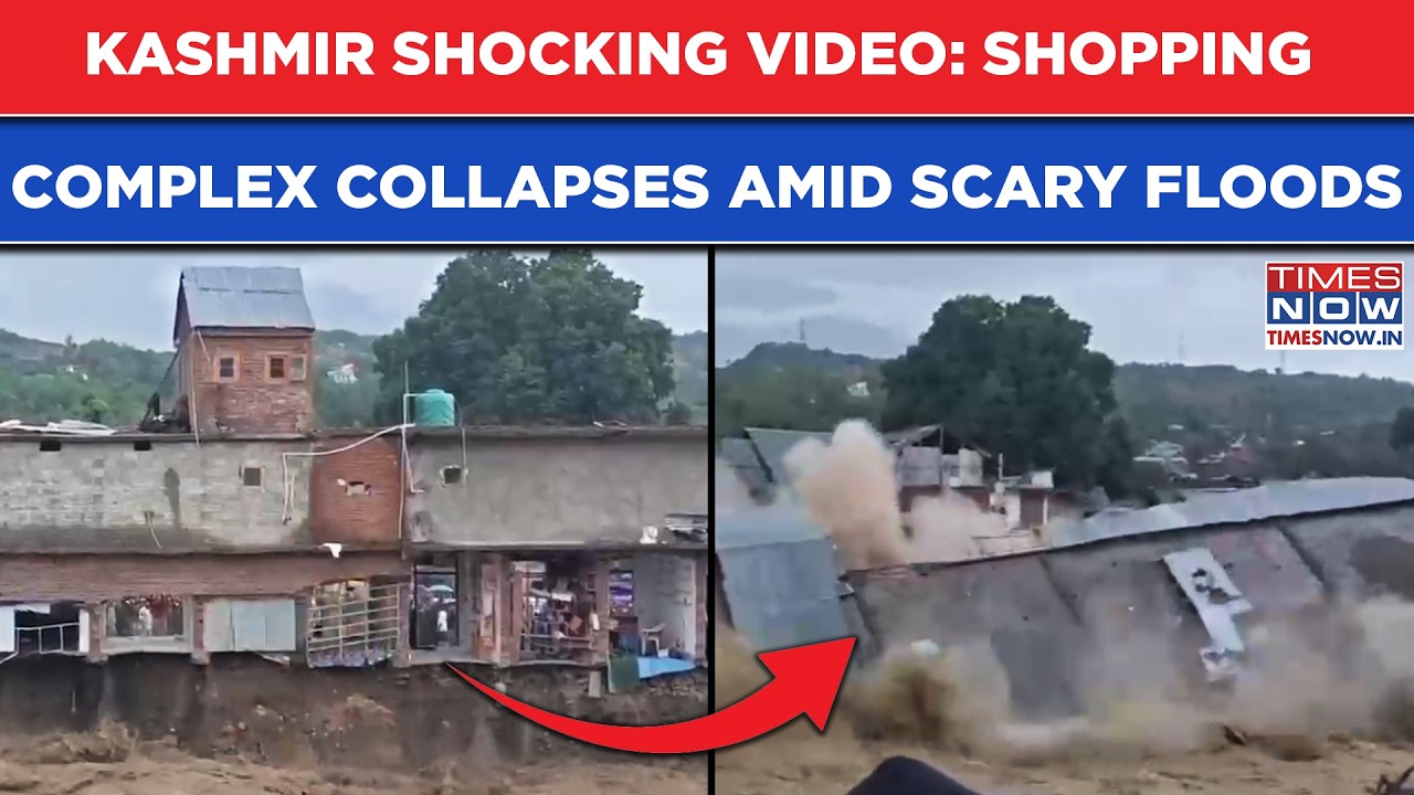Kashmir Floods Shocking Video: Budgam Shopping Complex Collapses As Sukhnag Water Rises Sharply