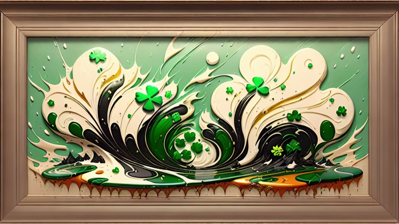 Gold Framed Abstract Tv Art Screensaver | St Patrick Day Celebration | 4K Wallpaper | 4 Leaf Clover