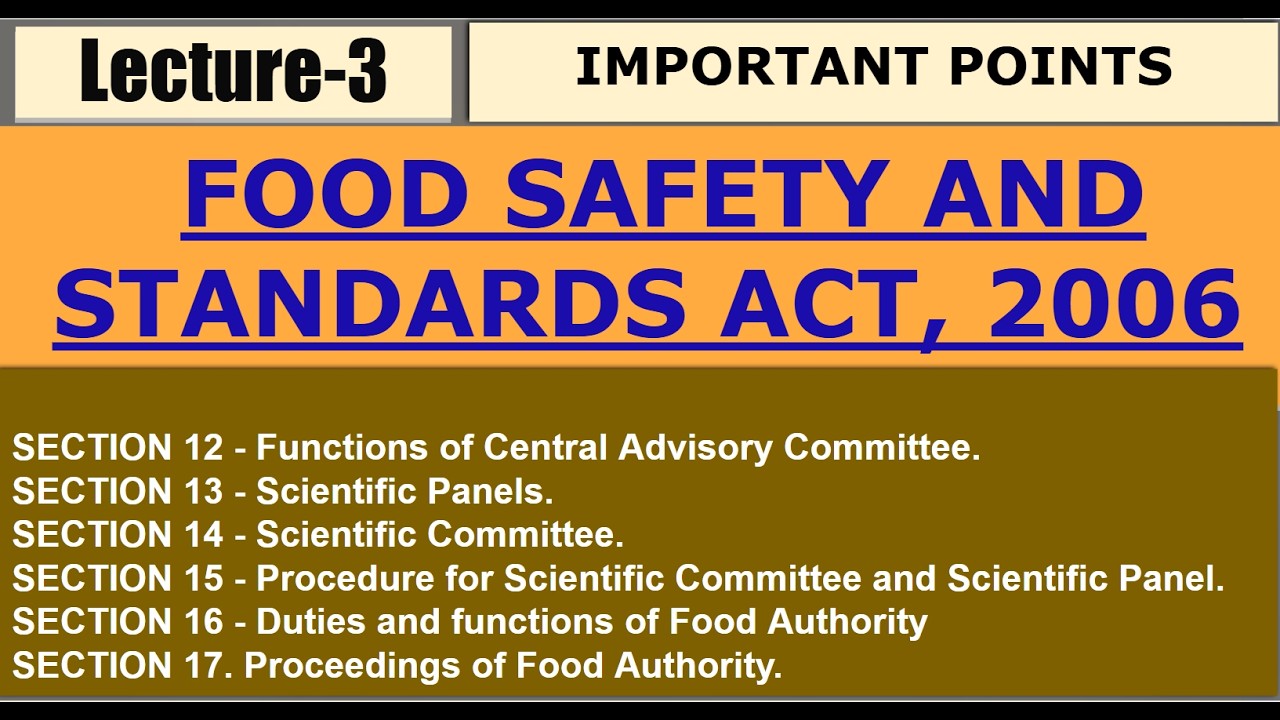 FOOD SAFETY & STANDARDS ACT, 2006|Lecture-3|Duties & functions of Food Authority |IMPORTANT POINTS|