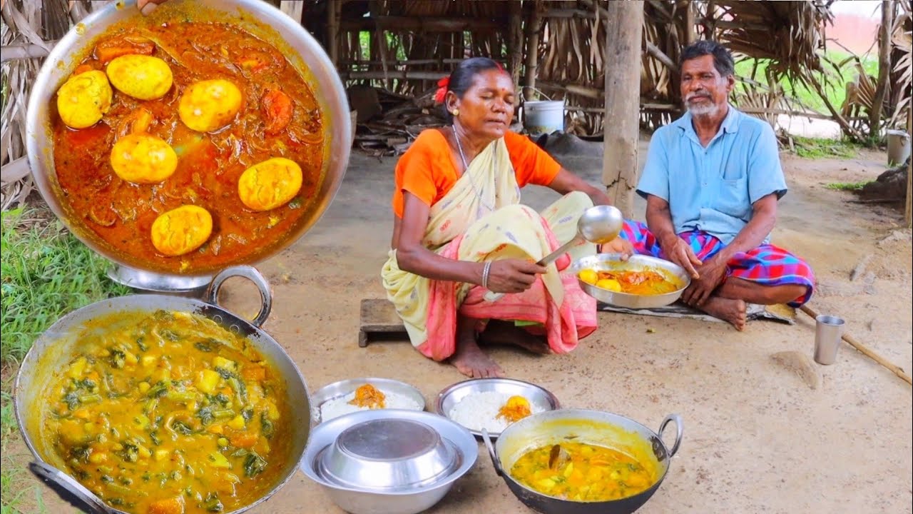 Anda Curry and PUI SHAK curry cooking & eating by our santali tribe couple